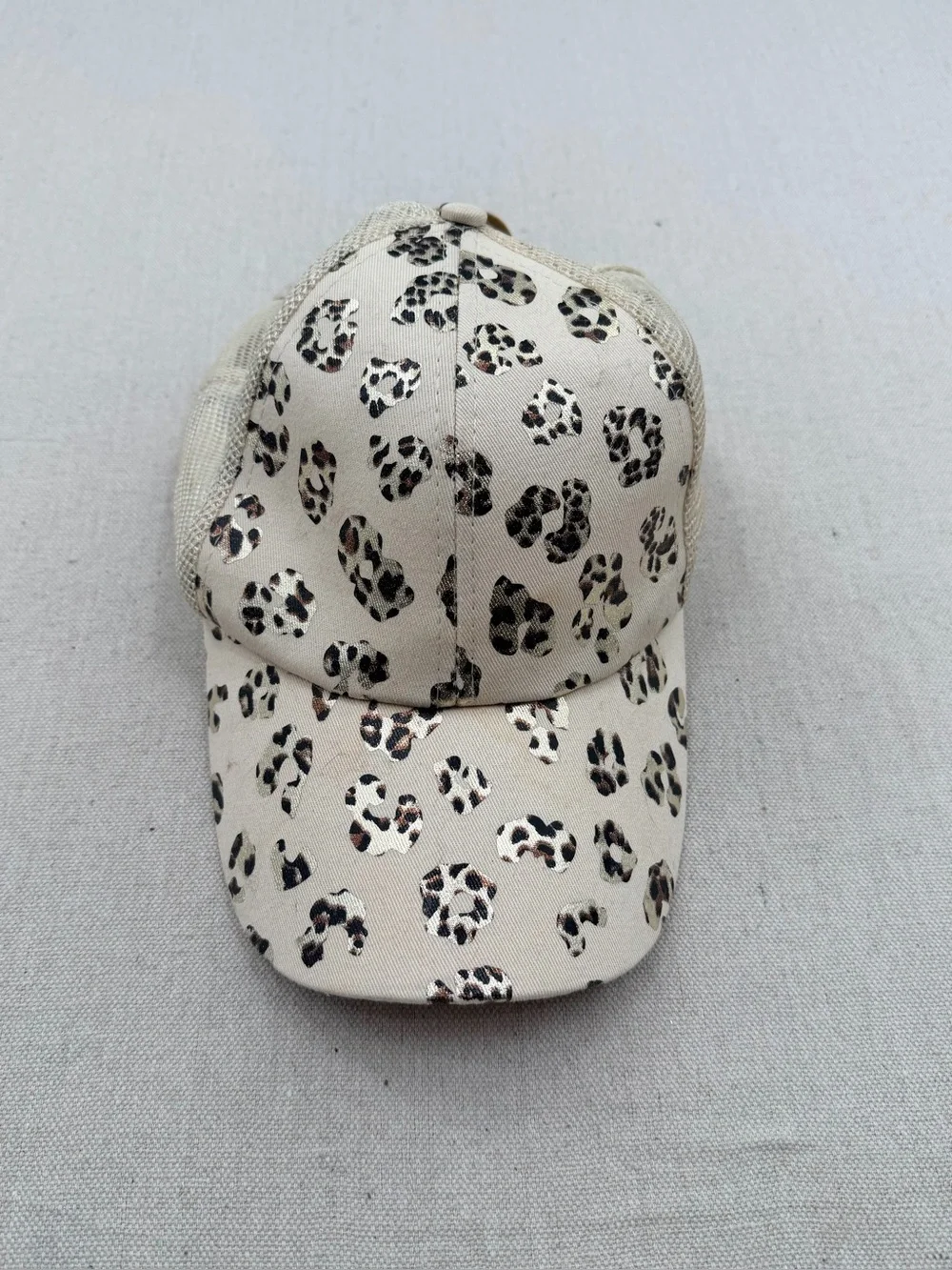 Leopard Print Mesh Back Trucker Hat - Cream and Brown